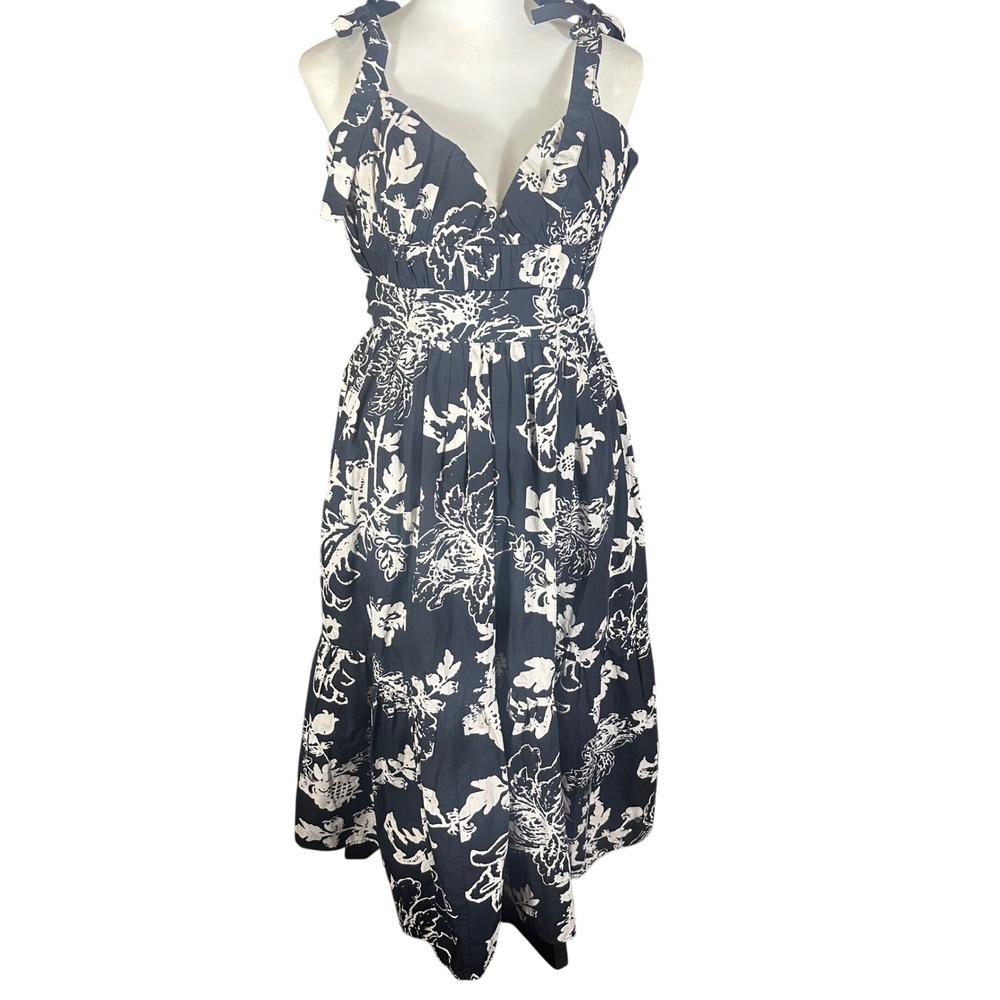 Anthropologie‎ Forever That Girl Midi Dress Women's M Blue White Flounced Floral